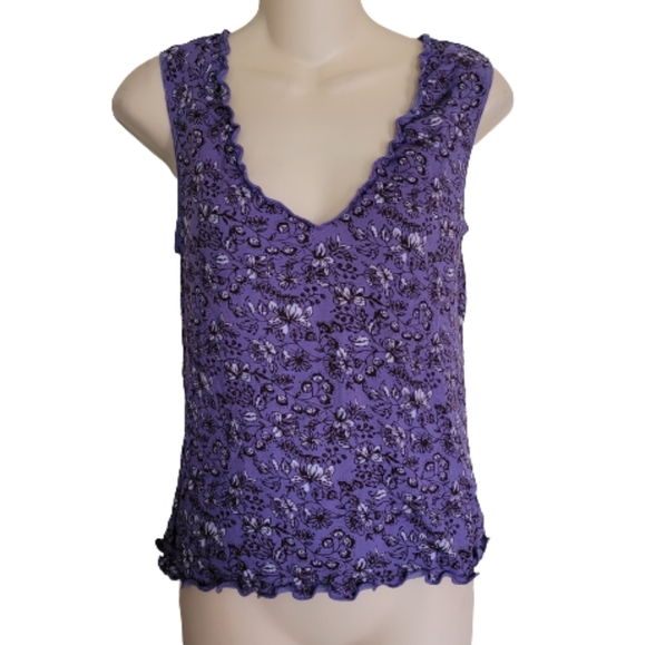 Old Navy Purple Floral V-Neck Sleeveless Tank Top with Ruffled Hems Size Women S - Picture 1 of 9